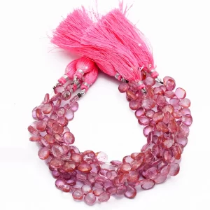 Mystic Pink Topaz 5mm-8mm Heart Briolette Beads | Natural White Topaz Coated Semiprecious Gemstone Briolette for Jewelry| Genuine Fine Topaz